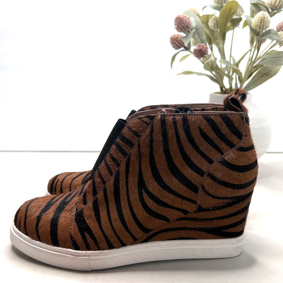 LINEA Paolo Shoes - Linea Paolo Felicia Zebra Print Calf Hair Wedge Bootie Brown/Black Women 6.5 M